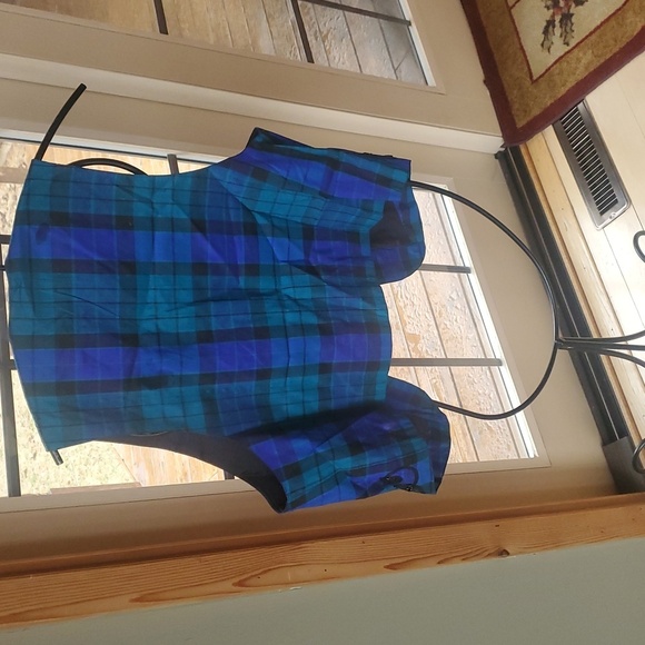 Vintage Liz Claiborne Sport Blue Plaid 100% Silk Embellishe Sz MP Vest Waistcoat - Picture 9 of 12